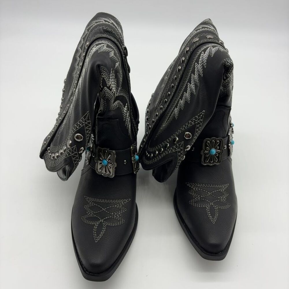 Yolkomo Black Knee High Western Cowgirl Boots